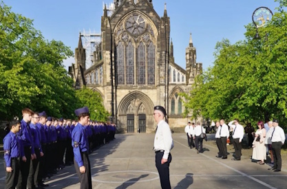 the parade forming up at Glasgow Cathedral
